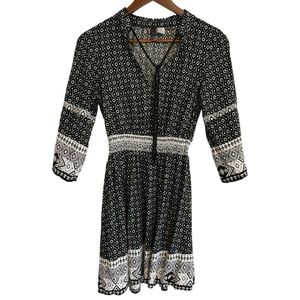 Divided H&M Black White Dress BOHO Elastic Waist Tassel Tie Sz 6